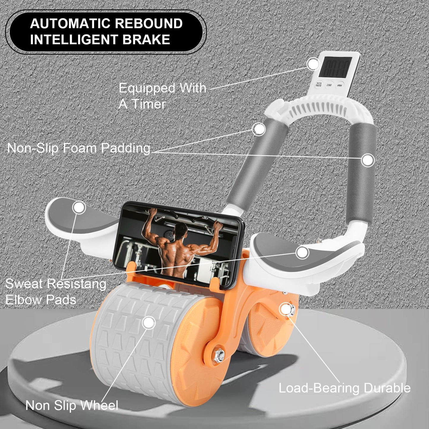 Bersauji 2025 New Ab Roller Wheel with Knee Mat &Timer, Automatic Rebound Abdominal Wheel, Ab Abdominal Exercise Roller with Elbow Support, Abs Workout Equipment Ab Exercise Roller for Women Men