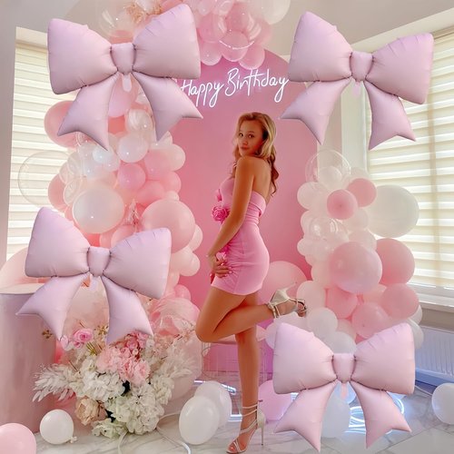4Pcs Giant Pink Bow Balloons - 38 Inch Coquette Birthday Party Supplies | Bridal Engagement & Valentine's Day Decor