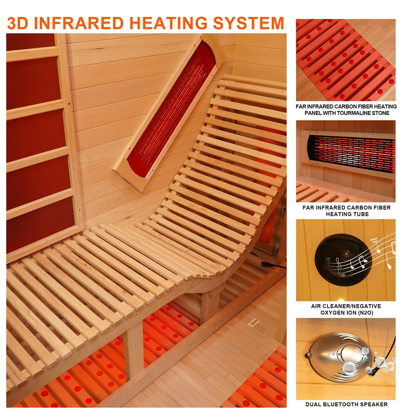iDOTODO Far Infrared Wooden Sauna Room with Recliner, 1 Person Indoor Infrared Home Sauna, Indoor Saunas for Home 220V, 2300W, 7 Heaters, Hemlock, Bluetooth Speakers, 7 Color Light, Oxygen Bar