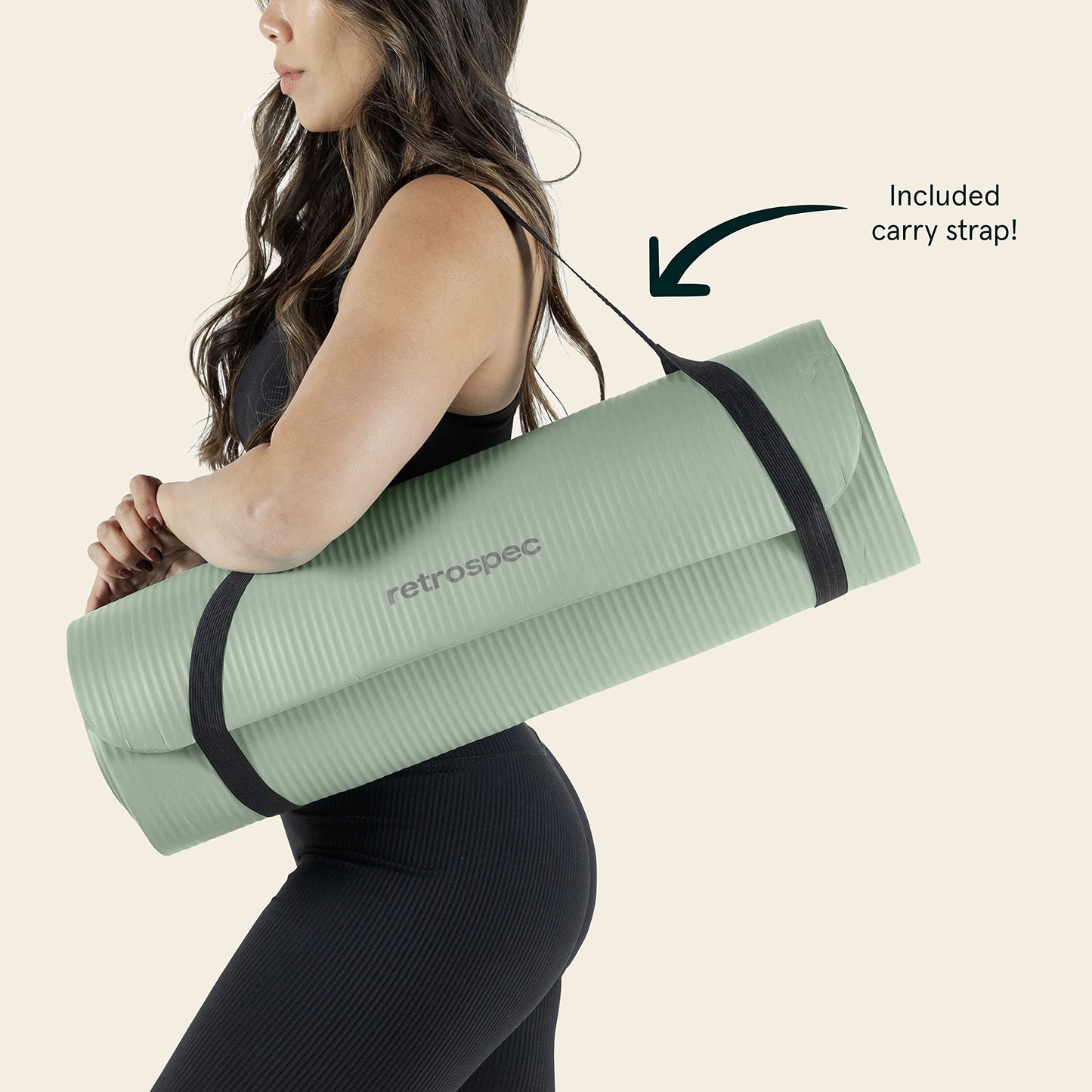 Retrospec Solana Yoga Mat 1/2" Thick w/Nylon Strap for Men & Women - Non Slip Excercise Mat for Yoga, Pilates, Stretching, Floor & Fitness Workouts