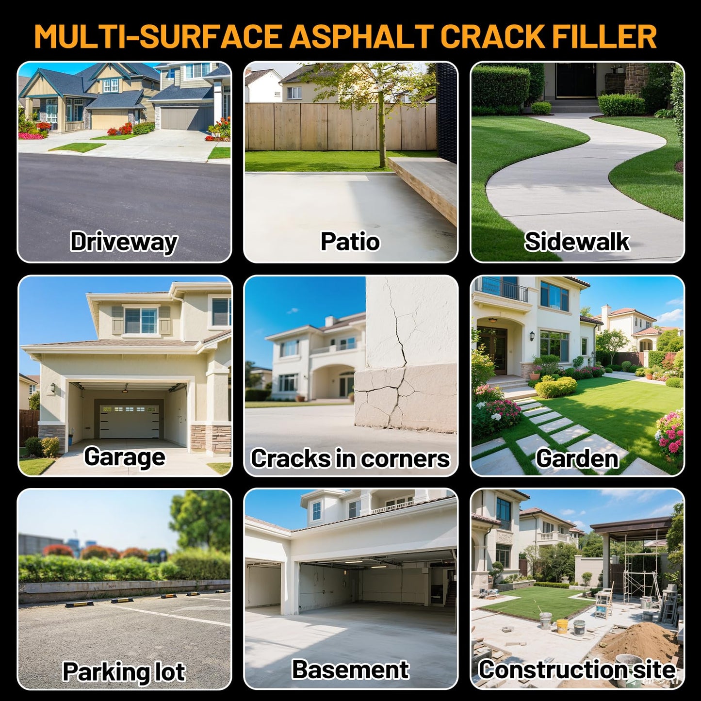 Asphalt Crack Filler, 4.5LB High Elasticity Driveway Crack Filler, Self Leveling Waterproof Repair Sealant for Driveway, Walkway, Road, Blacktop Concrete Joint, Indoor & Outdoor - Black (74oz)
