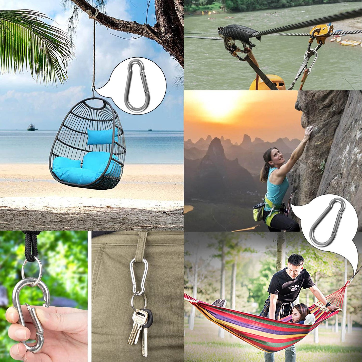 Cable Machine Accessories for Home Gym, 3.8 Inch Heavy Duty Steel Carabiner Clip, LAT Pull Down Attachments, Cable Attachments, Snap Hook