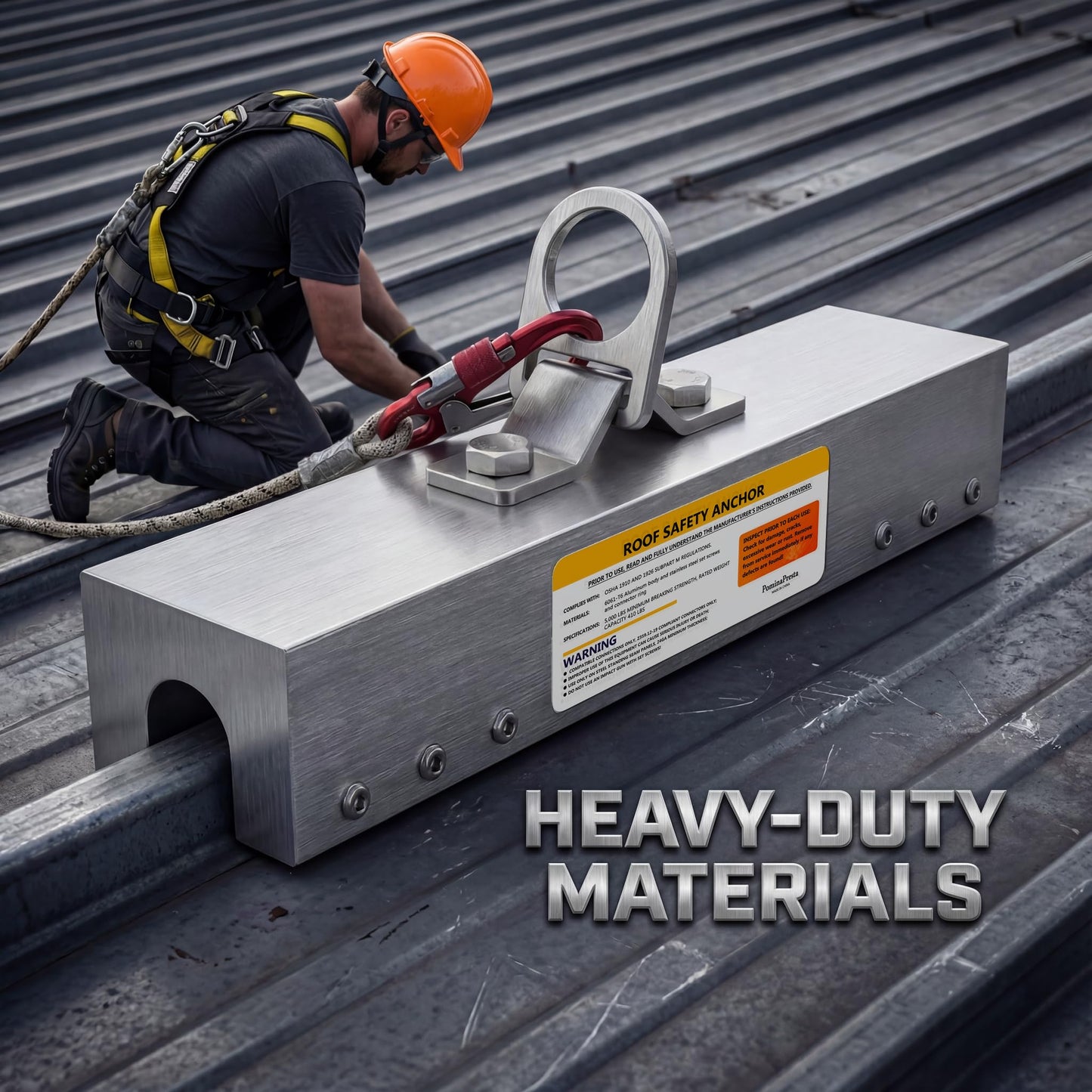 Aluminum Standing Seam Roof Anchor - 5,000 lbs Breaking Strength - Non-Penetrating Metal Roof Safety Clamp - Rugged & Lightweight Roofing Anchor Point