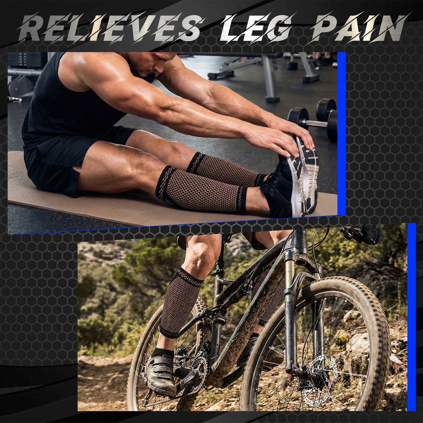 Funnysoft 4 Pairs Copper Calf Compression Sleeves for Men Women Knee Brace for Relieve Knee Pain Calf Support Brace Black Leg Compression Sock Support for Running Meniscus Tear Sports