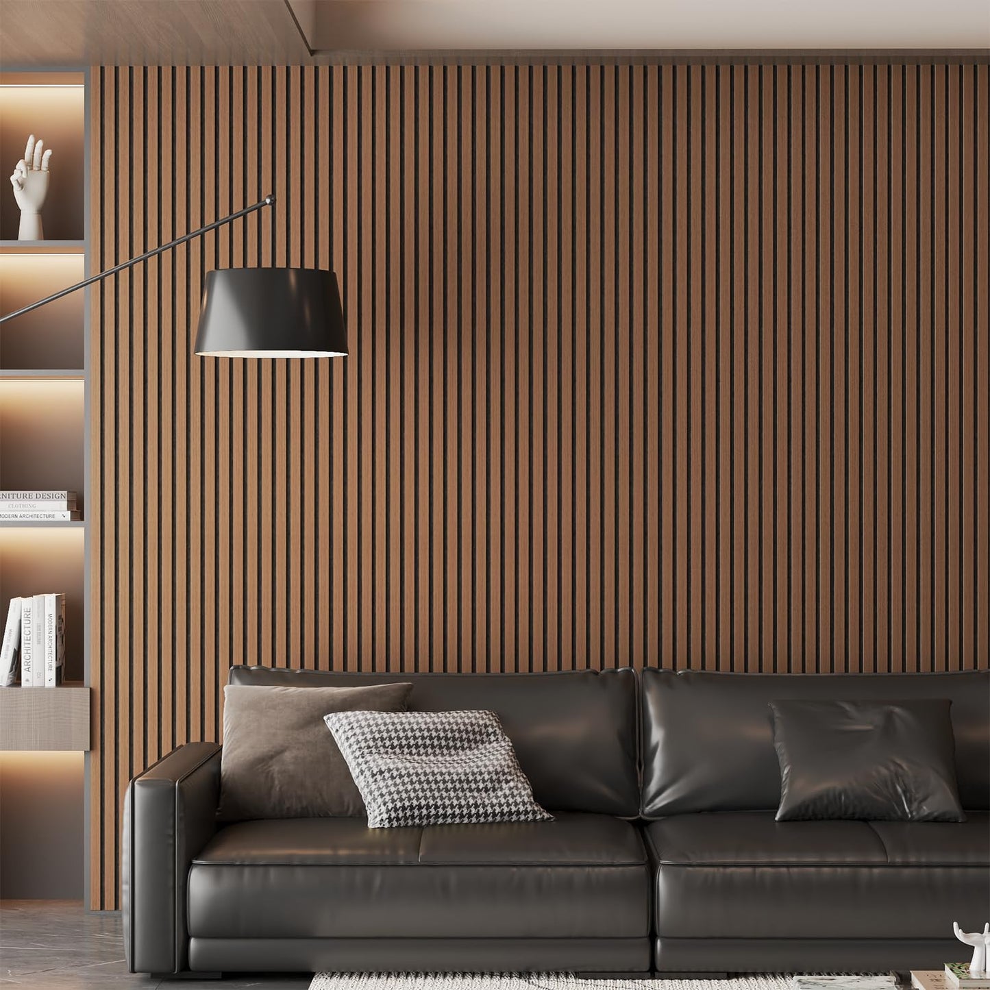 Wood Slat Acoustic Panels, 4 Pack 94" x 8"(21ft²) Wood Wall Panels, Soundproof Wood Slat Panel, 3D Fluted Sound Absorbing Paneling for Wall Decor, Living Room, Bedroom, Walnut