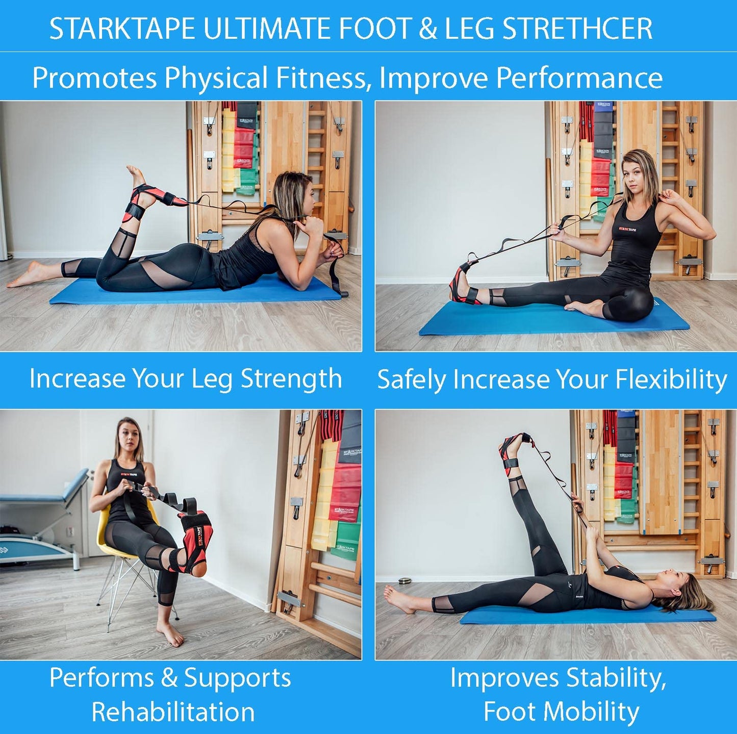 Starktape Foot and Leg Stretcher. Stretching Strap Loops for Plantar Fasciitis, Heel Spurs, Foot Drop, Hamstring, Quads. Improve Strength, Stretches, Achilles Tendonitis Stretch and Calf Pain Relief