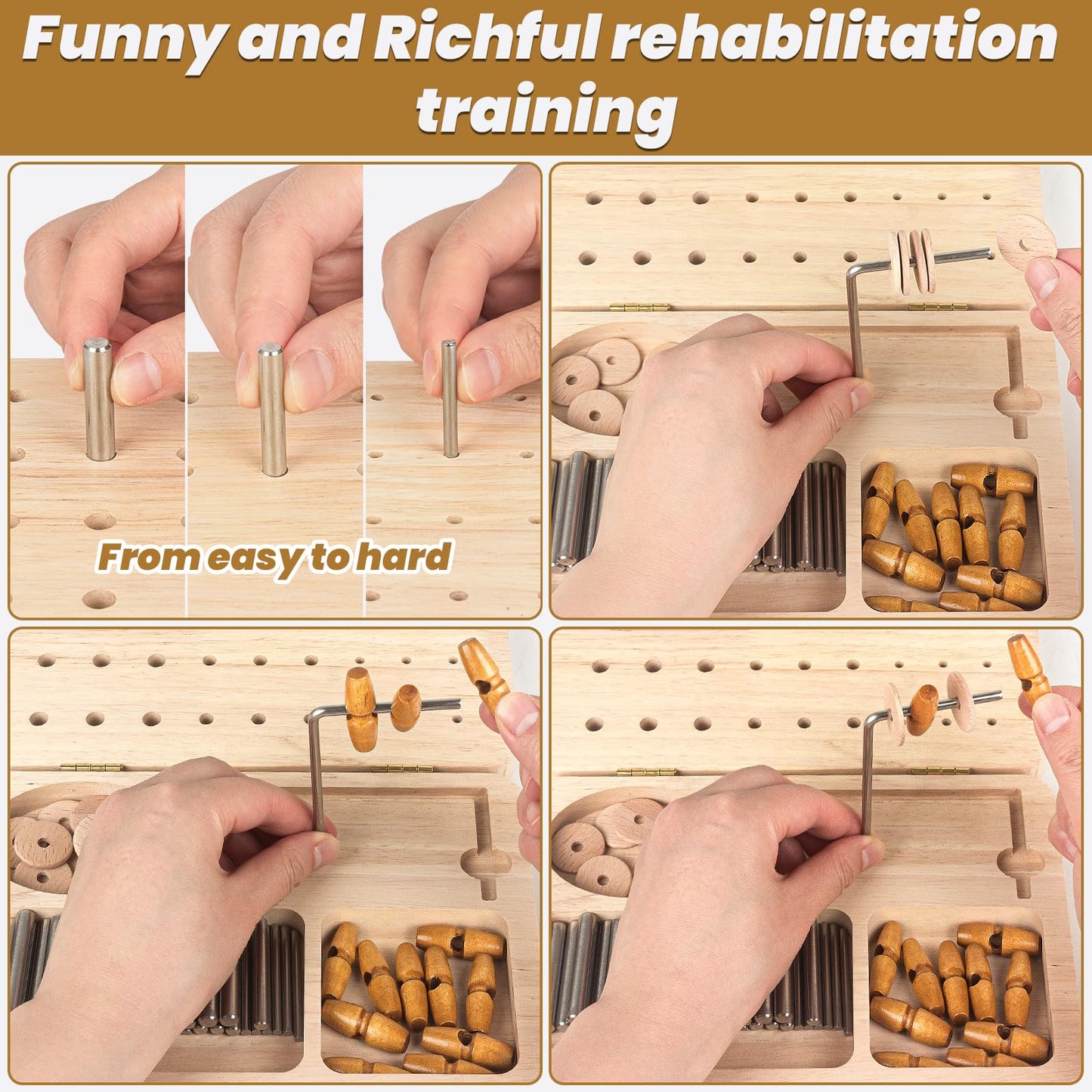 U Tag It Wooden Pegboard for Finger Dexterity, 36-Hole Hand Therapy Peg Board with Multifunctional Test Kit to Improve Fine Motor Skills and Finger Dexterity