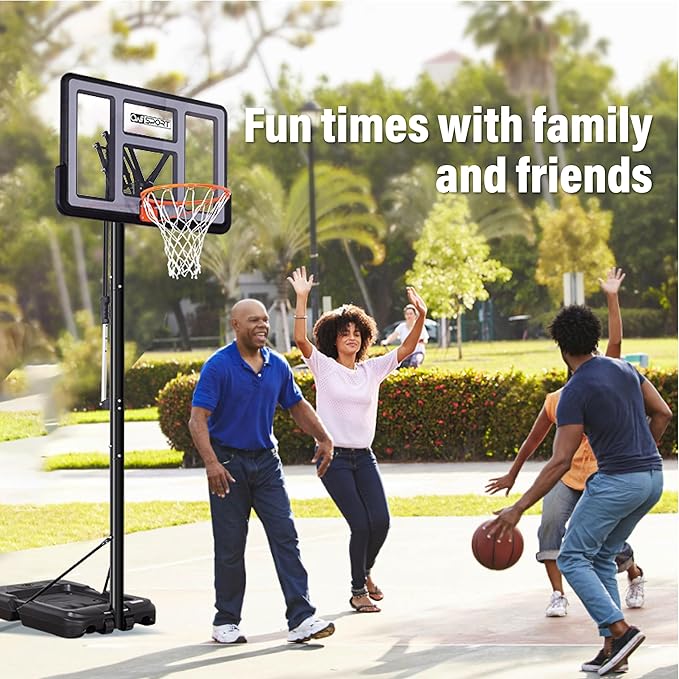 Portable Basketball Hoop Outdoor, 4.8-10FT Height Adjustable Basketball Hoop Goal System with 44/48 Inch Impact Backboard and Portable Wheels for Adults