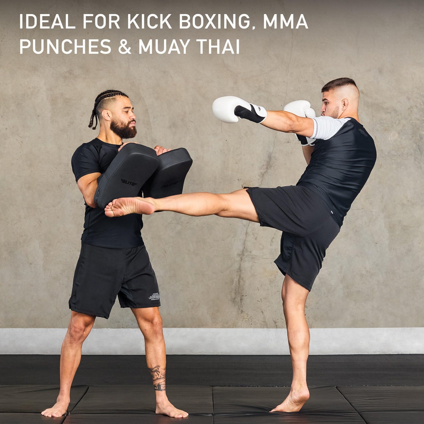Elite Sports Muay Thai Kickboxing Training Pad for Kickboxing,MMA,Taekwondo,Karate. Ideal for Punches,Knees, and Kicks in Martial Arts Training (Solid Black)