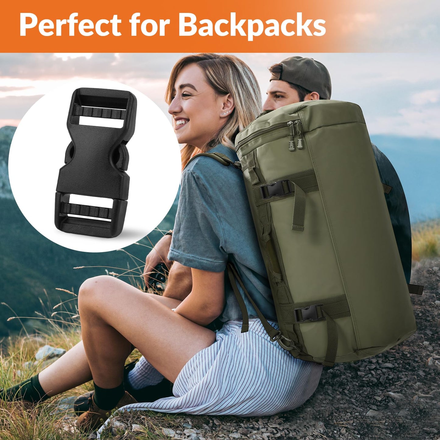 Mkobon 6 Set 1" Buckle Quick Release Buckle + 12 Pcs Strap Clips, Heavy Duty Side Release Buckle, Plastic Buckle Clips for Nylon Strap, Dog Collar Extender, Backpack Strap Replacement