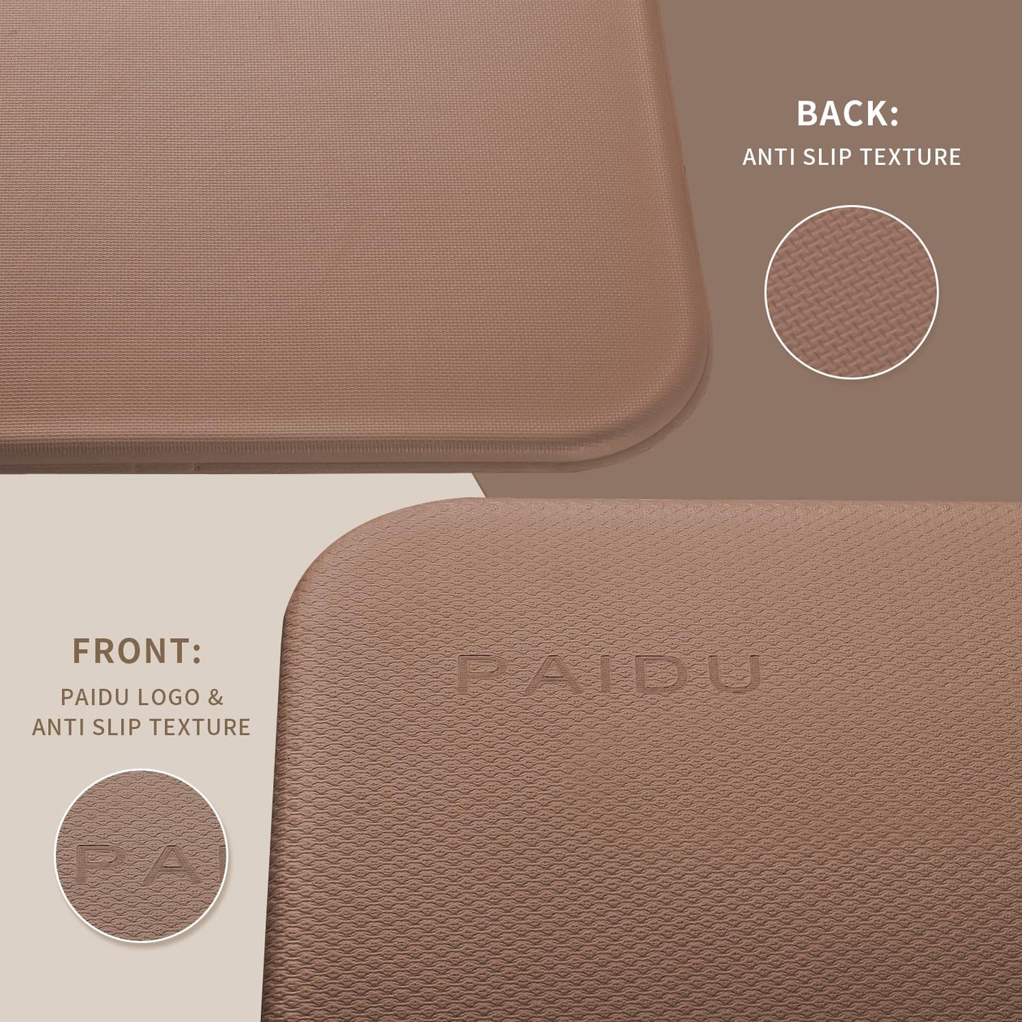 PAIDU Foldable Yoga Mat - 10mm Extra Thick, 75"26" Non-Slip Exercise Fitness Mat | SGS Eco-Certified, Portable for Yoga/Pilates/Studio/Home Workout (Brown)
