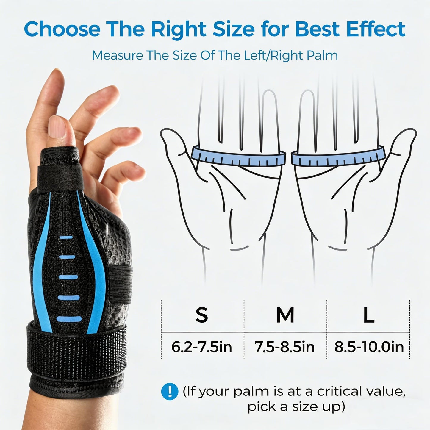 Thumb Brace Right/Left Hand, Thumb Spica Splint Hand Brace for Arthritis Pain and Support, Ergonomical Thumb Stabilizer for Trigger Thumb, CMC, De Quervains Tenosynovitis Pain Relief (Blue/Black, M - Fit both hands)