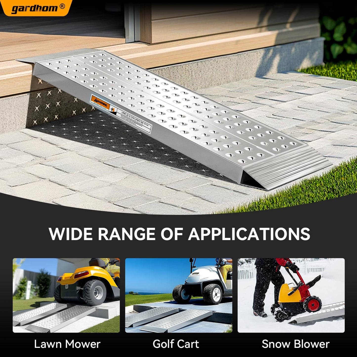 gardhom Aluminum Shed Ramps 39x11inch, 2PCS Riding Mower Ramps 1500lbs/Pair Capacity for Curb Steps Stairs Dirt Bike Motorcycle Lawn Mower Snow Blower