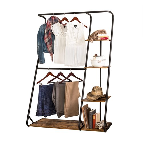 Honey-Can-Do Freestanding Double-Rod Open-Closet Clothes Storage Wardrobe, Black WRD-08156 Rustic 65 lbs