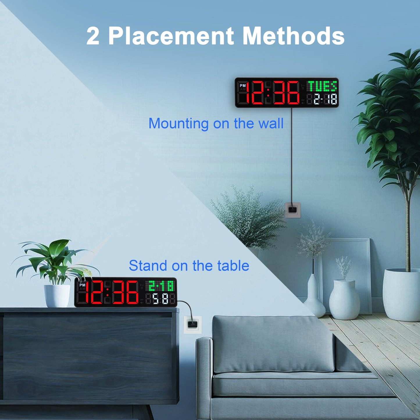 Home Gym Timer, 12'' Interval Workout Clock with Seconds | Remote Control | 5 Display Modes, 4 Alarms | Countdown Wall Clock for Gym Garage Crossfit HIIT Classroom