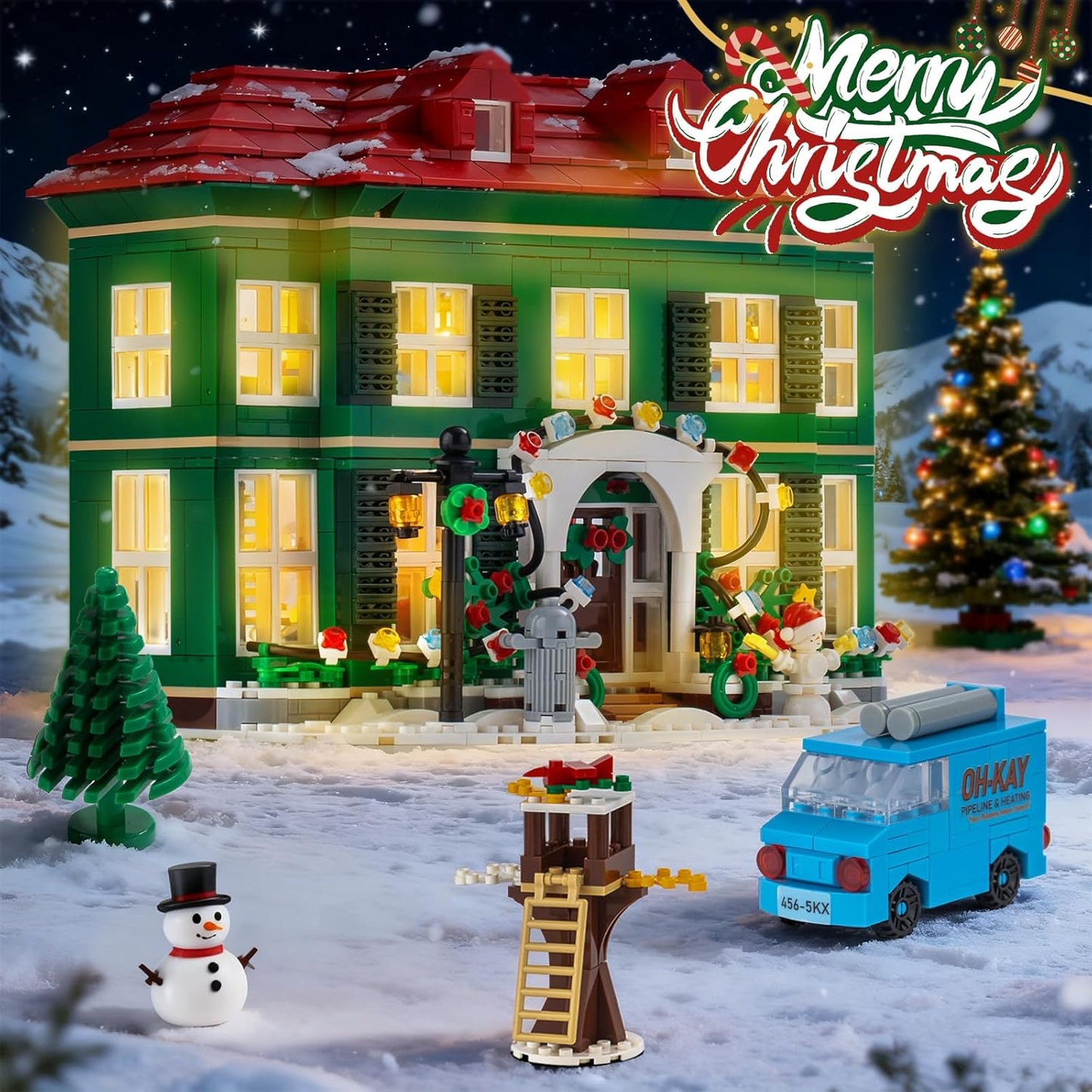 Skiennix Christmas House Building Set - 1187PCS Holiday Kit with Lights for Adults & Movie Fans