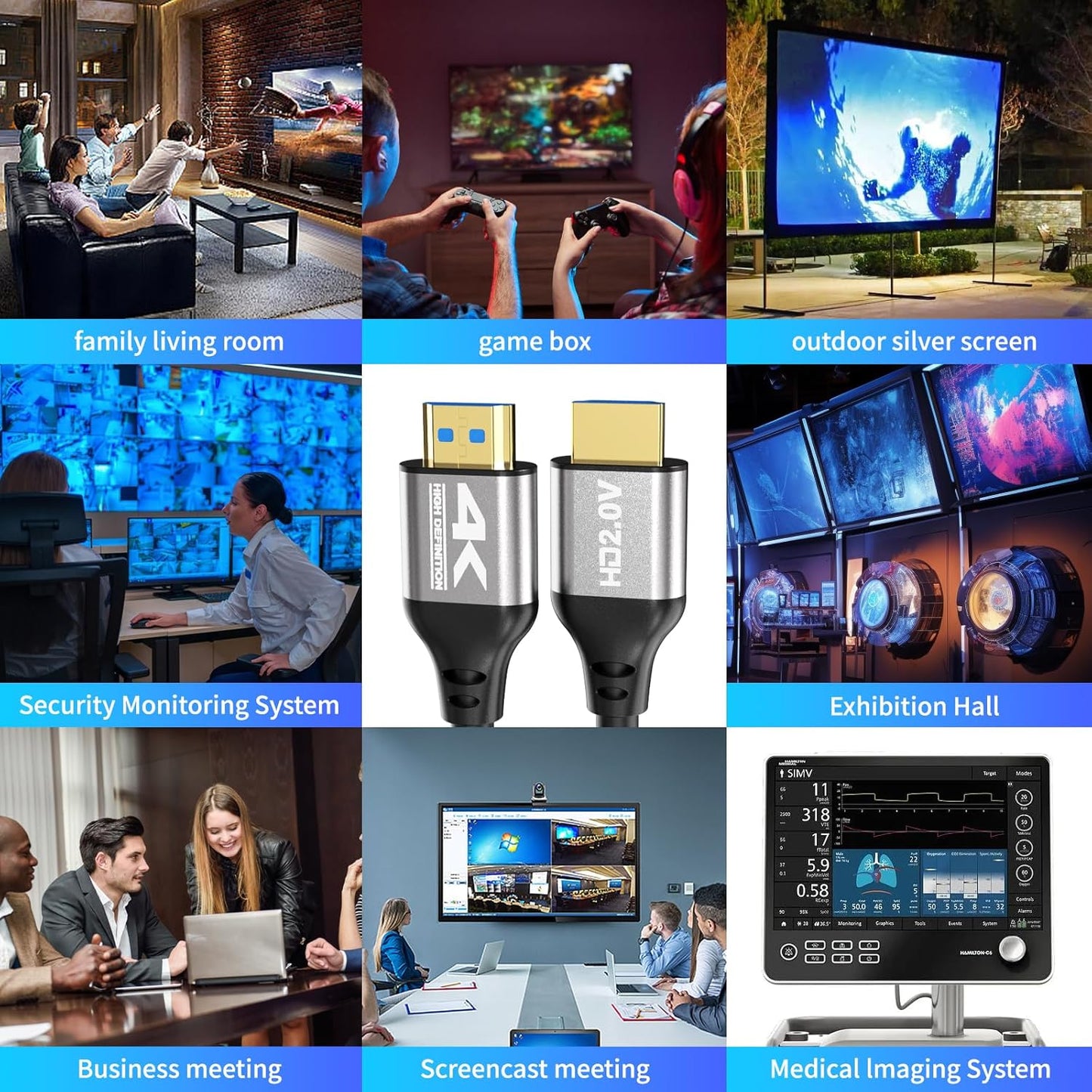 Zazalon 4k 50 2.0 4K@60Hz, 3D, PS4/5,Projector, HDMI Cable FT,High Speed HDMI Cord, Support ARC, HDR, Ethernet