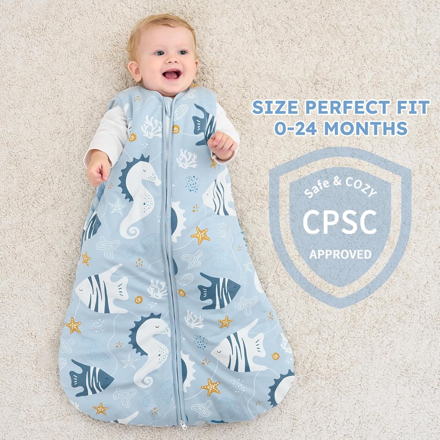 Yoofoss Baby Sleep Sack - 0-6 Months TOG 2.5 Wearable Blanket | 100% Organic Cotton, Warm & Comfy