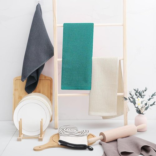 Homaxy Kitchen Dish Towels - 100% Cotton Waffle Weave, Ultra Soft & Absorbent, 13 x 28 Inches, 4-Pack | Teal