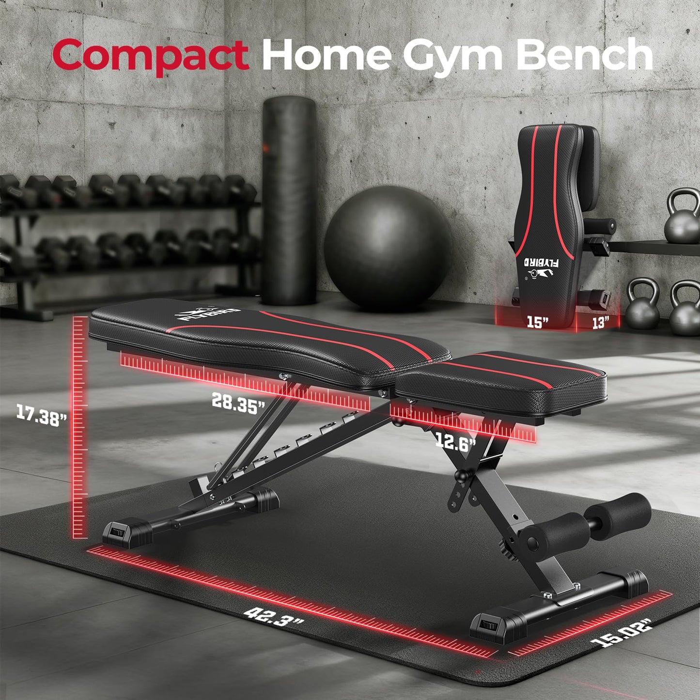 FLYBIRD WB2 Weight Bench, Utility Adjustable Weight Bench for Full Body Workout- Multi-Purpose Foldable Incline Bench (Black)