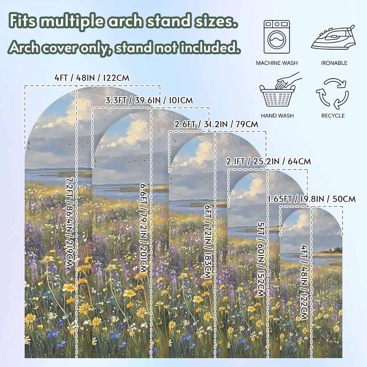 Jnbasdffb 6.6 Spring Floral Wedding Arch Cover, Stretchy Spandex Arch Backdrop Stand Covers FT, Oil Painting Pastoral
