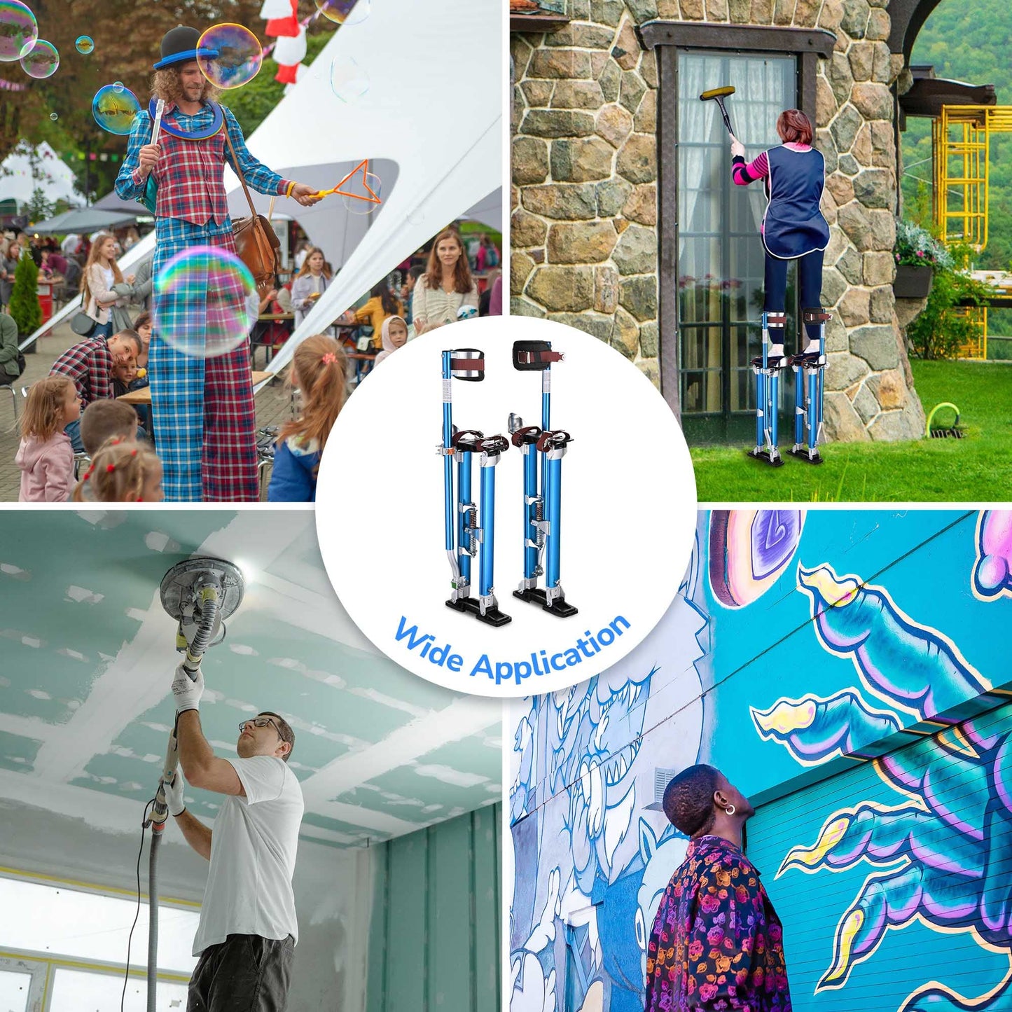 Yescom Drywall Stilts 24" - 40" Adjustable Aluminum Drywall Tool with Comfort Knee Pads for Ceiling Sheetrock Taping Parade Costume Cleaning String Light Decor - Non-Slip Blue Stilts