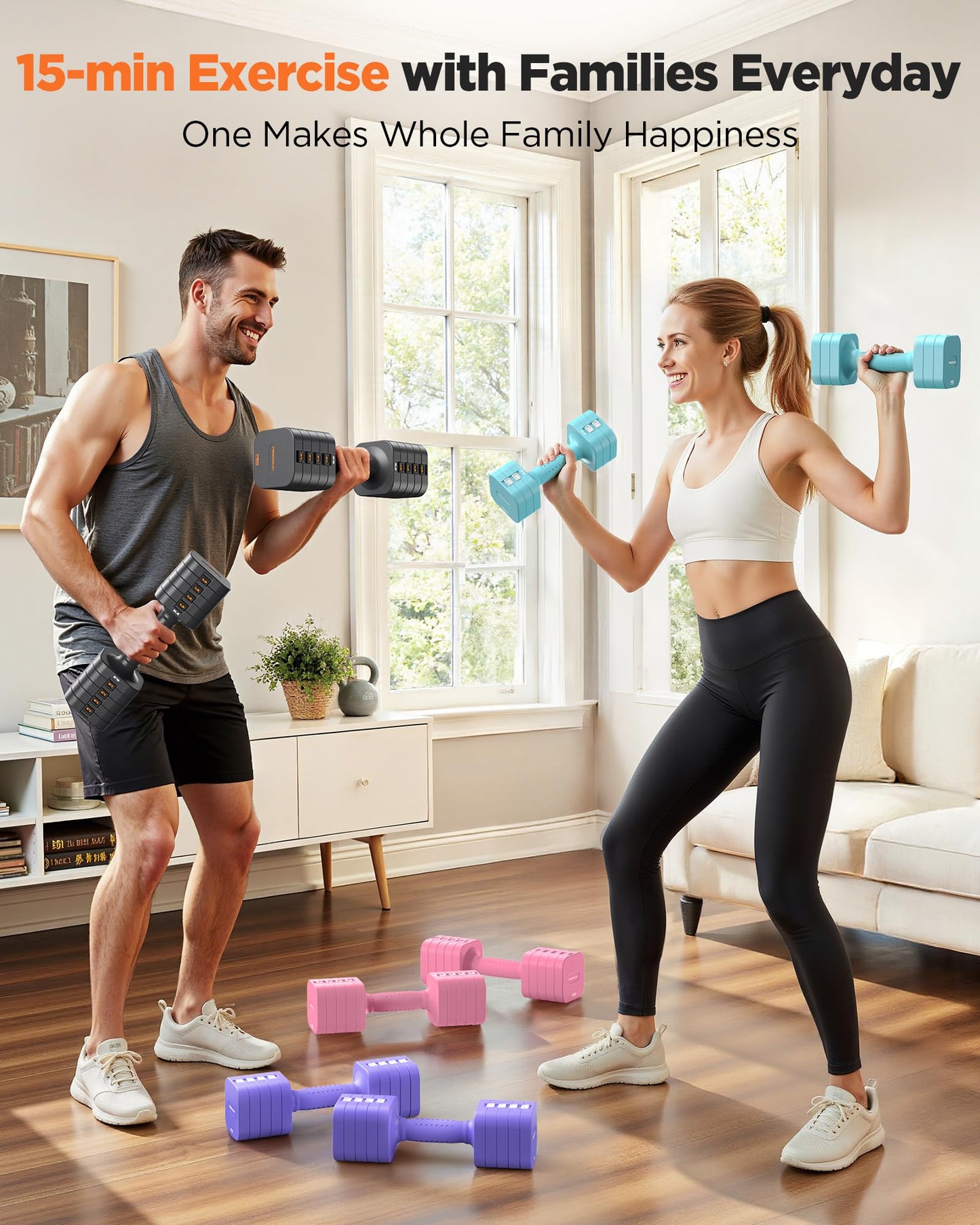 FEIERDUN 5-in-1 Adjustable Dumbbell Set of 2, 20LBS/10LBS Hand Weights for Women, 1s-Adjust Dual-Stable Dumbbell Set for Women Home Gym & Outdoor