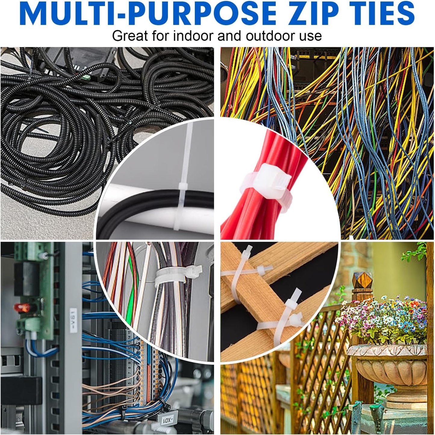 1200pcs 8 Inch, 50lb Zip Ties, RAZCC Cable Zip Ties Heavy Duty White Plastic Wire Ties with Tensile Strength