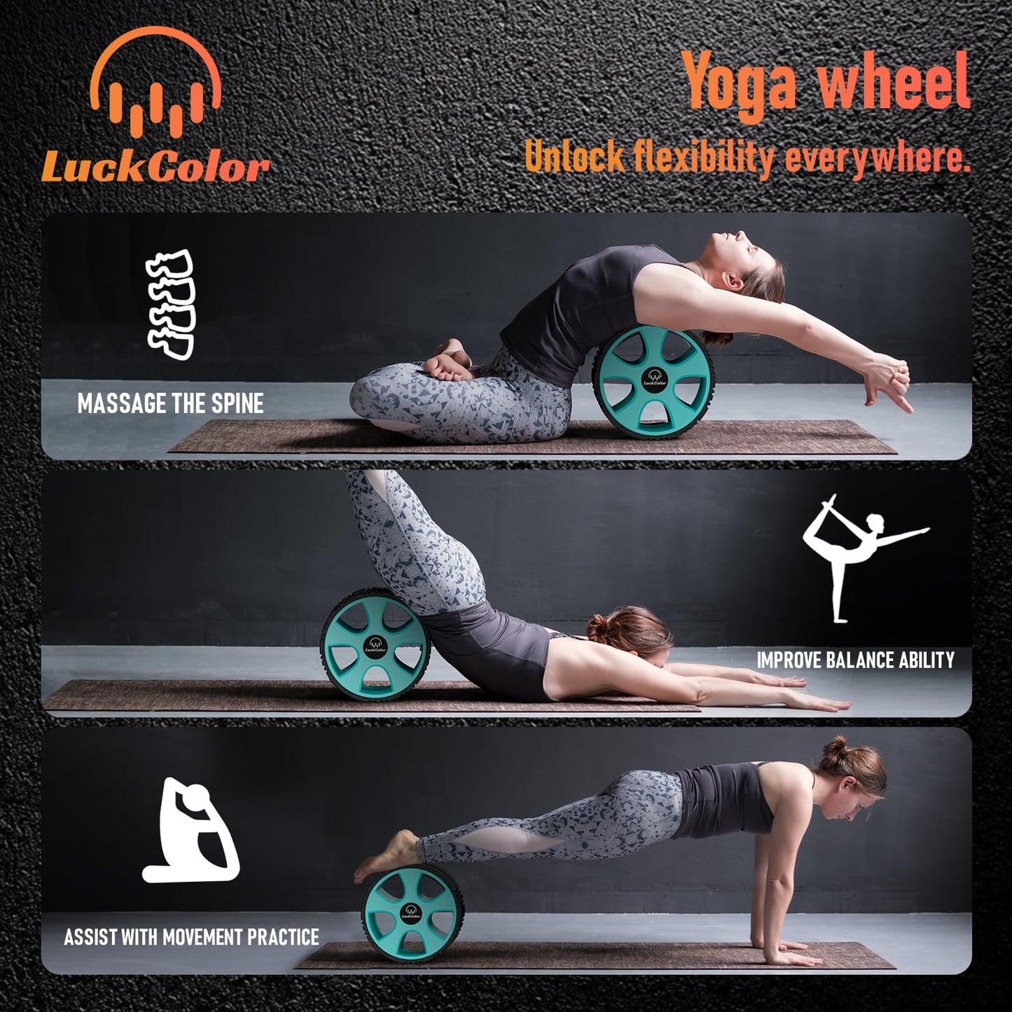 Back Roller, Back Wheel Targeted Back Pain Relief, Yoga Wheel Muscle Massage, Foam Roller for Trigger Point Therapy Physical, Stretching & Exercise, 880lbs Capacity, 10 Inch (Black+Acid Blue)