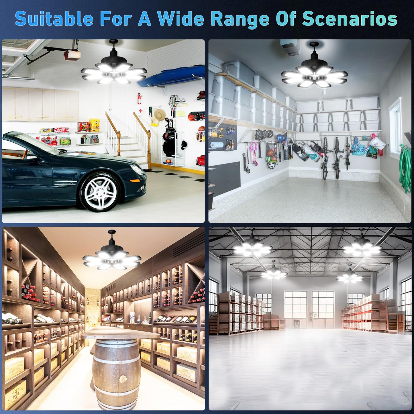 Garage Light 8 Pack - 240W 24000LM 6500K Garage Lights Ceiling LED with 8+1 Deformable Panels, E26/E27 Screw Socket in LED Shop Light for Workshop, Basement, Gym, Barn, Warehouse etc Bay Lighting