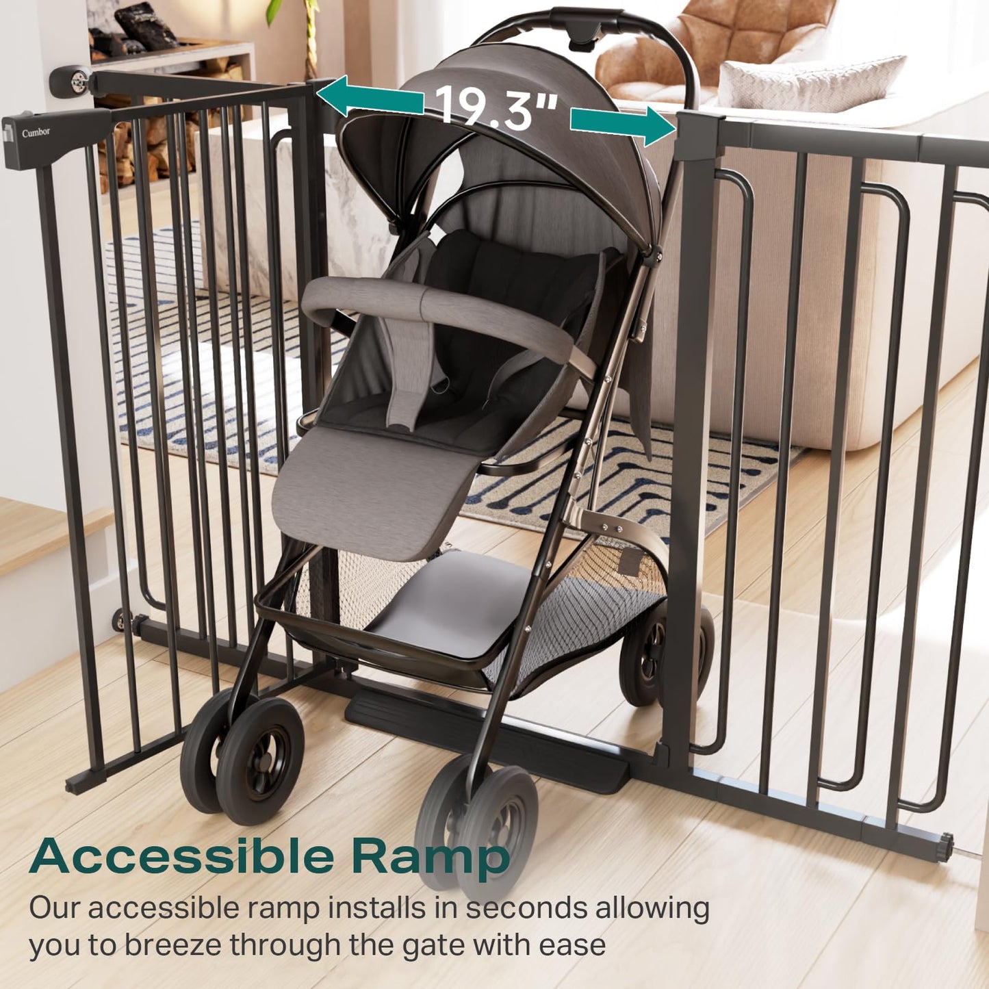 Cumbor 36" Extra Tall Baby Gate for Stairs, 29.7-57" Extra Wide Dog Gate for Doorways Hallways, Pressure Mounted Child Gate for Wide Opening, Auto Close Personal Safety for Babies and Pets, Black