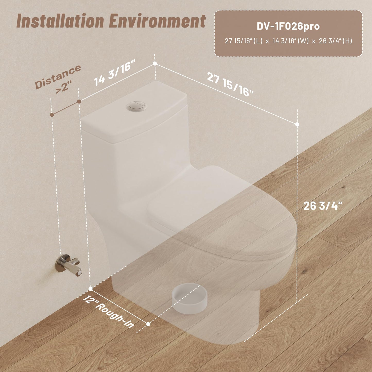 DeerValley Elongated Toilet with Comfort ADA Seat Height Modern 12" Rough-In One Piece Toilet for Bathroom Dual Powerful Flush DV-1F026Pro