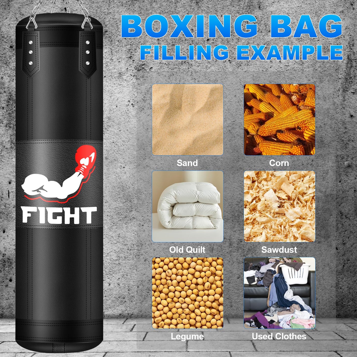 Punching Bag for Adults Teens, 4FT Oxford Heavy Boxing Bag Set with 12 OZ Boxing Gloves, Suitable for MMA Karate Kickboxing Boxing Muay Thai Training at Home or Gym - Unfilled
