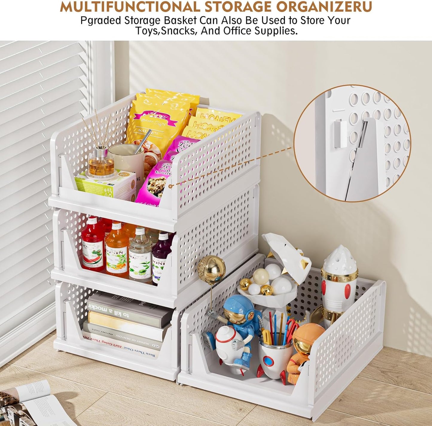 SNSLXH Stackable Closet Organizer Box - Multifunctional & Foldable Storage Basket for Bathroom, Kitchen, Laundry | Green, 5 Pack