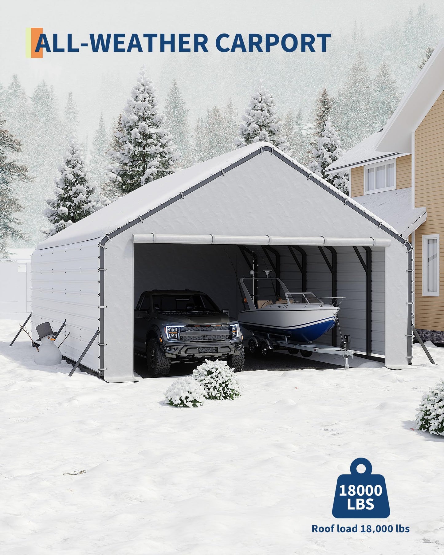 GarveeLife Heavy-Duty PE Enclosure Kit (2-Pack) for Metal Carport - 220gsm Roll-Up Zipper Door Panels for 20x25, 20x20 ft, with Ball Bungees, White