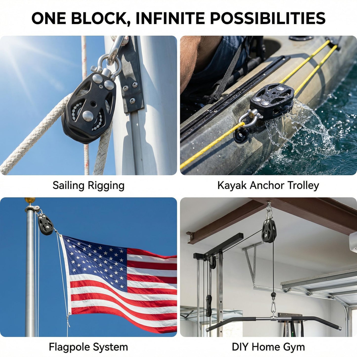 RiaYer 50mm Heavy-Duty Single Swivel Sailing Block with Ball Bearings, T316 Stainless Steel & PA66 Nylon Marine Pulley, 3100 lbs Breaking Load, High-Load Rigging Hardware (1-Pack)