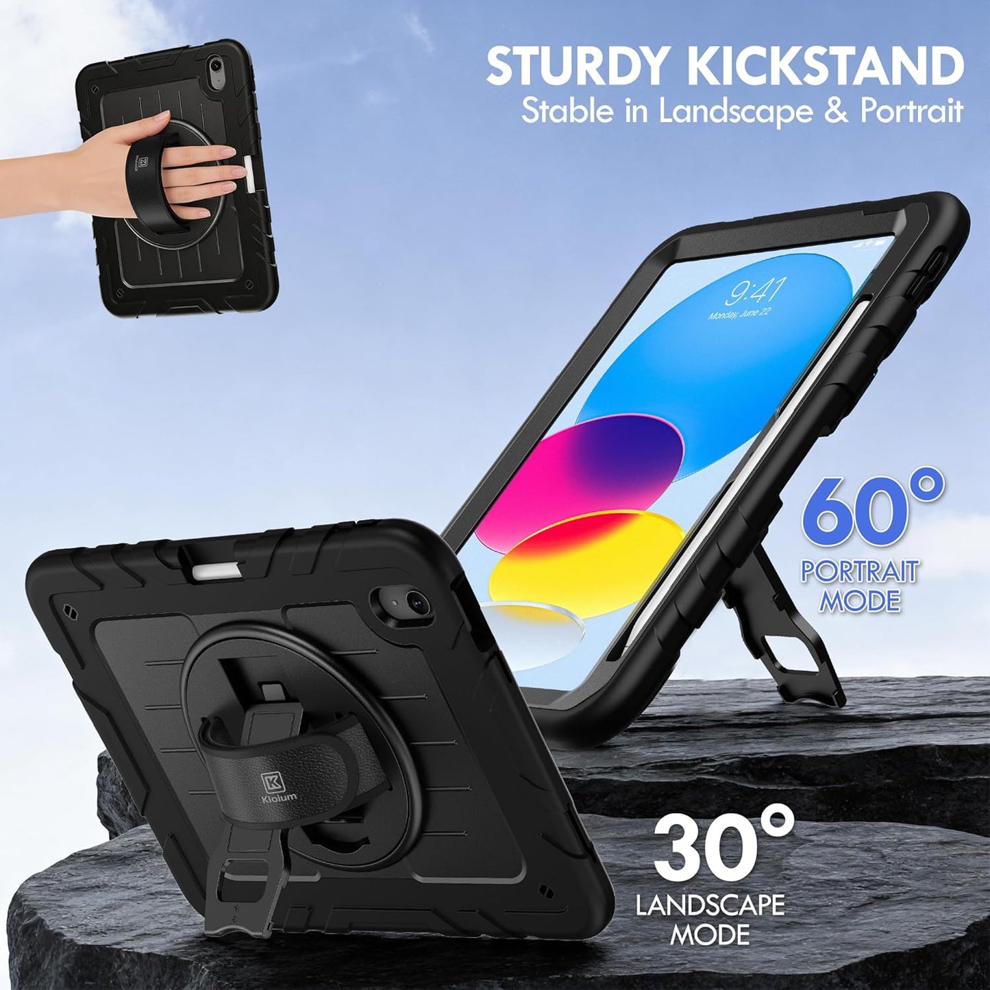 Kloium (A16) 11th (2025) 10th 10.9", 360 Case for iPad Generation & iPad Generation Heavy Duty Shockproof Rugged iPad