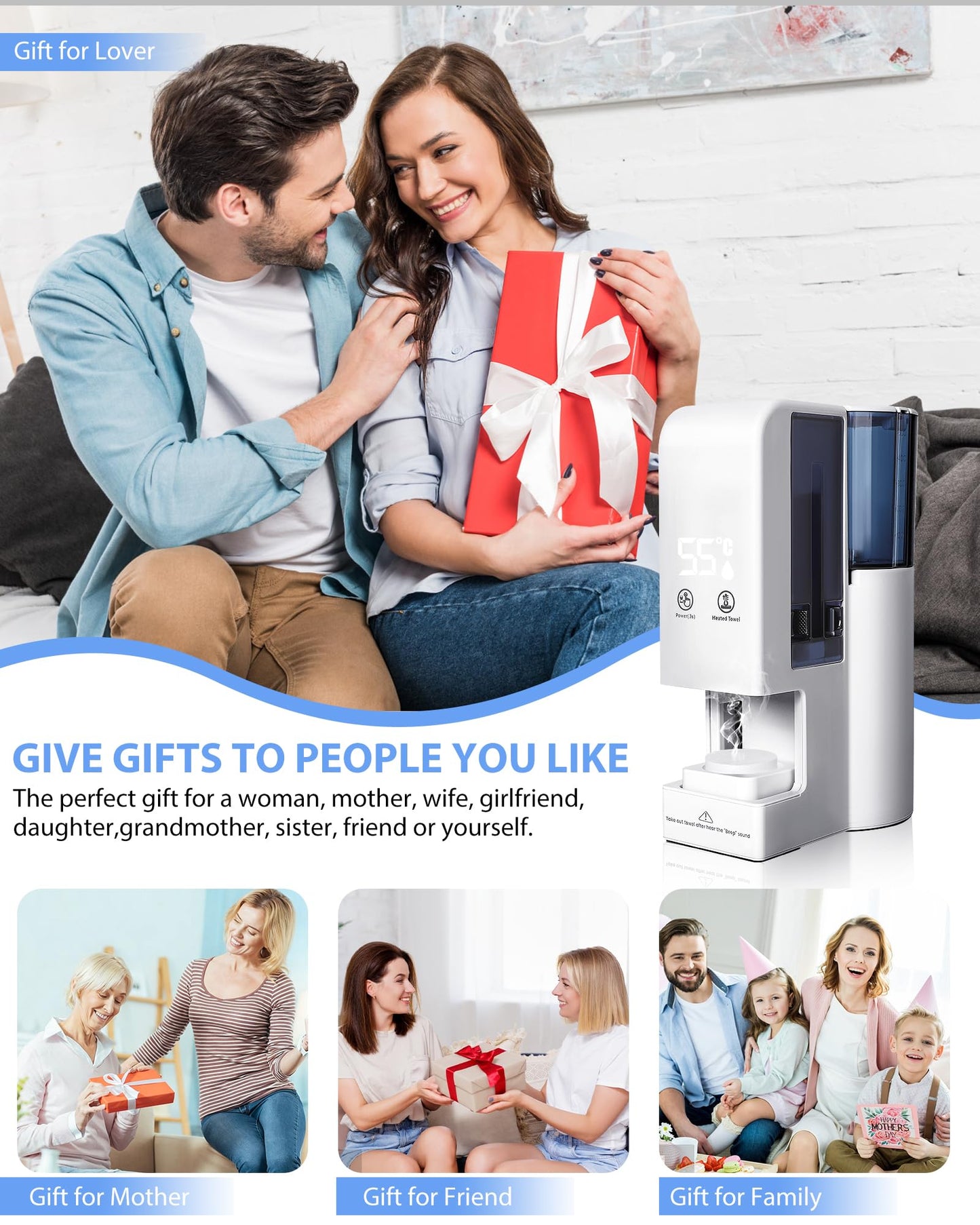 Hot Face Towel Heater Machine, Automatic Disposable Towel Warmer with Steam, 5-Second Heating, 55°C Constant Temperature, Portable Face Towel Steamer (1PC Towel Machine+100PCS Towels)