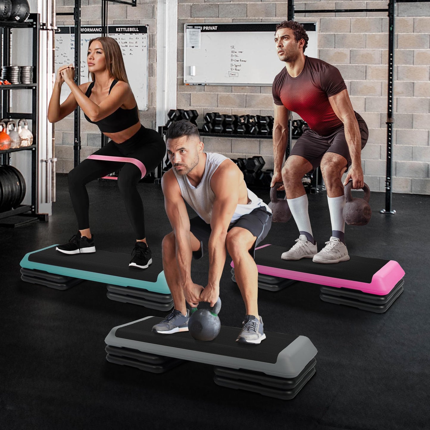 Fitvids 43''x 16'' Adjustable High Step Aerobic Step Platform with 4 Stackable Risers, Workout Step Platform for Exercise at Home, Stepper with Non-Slip Surface for Fitness Training, Cardio Strength, Pink