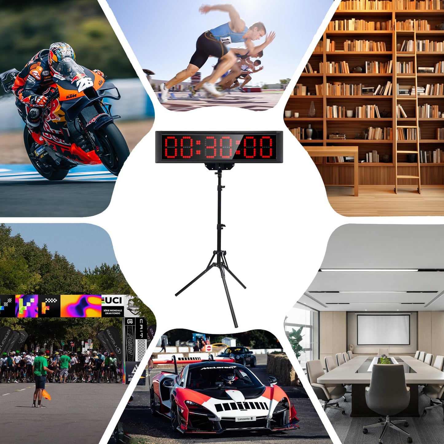 GAN XIN Large LED Display Digital Race Timer Clock with Tripod,Battery,Remote Control,Function-Countdown/Up/Time Clock,for Sports Events, Races, Meetings, Presentations (Non-Waterproof +RGB)