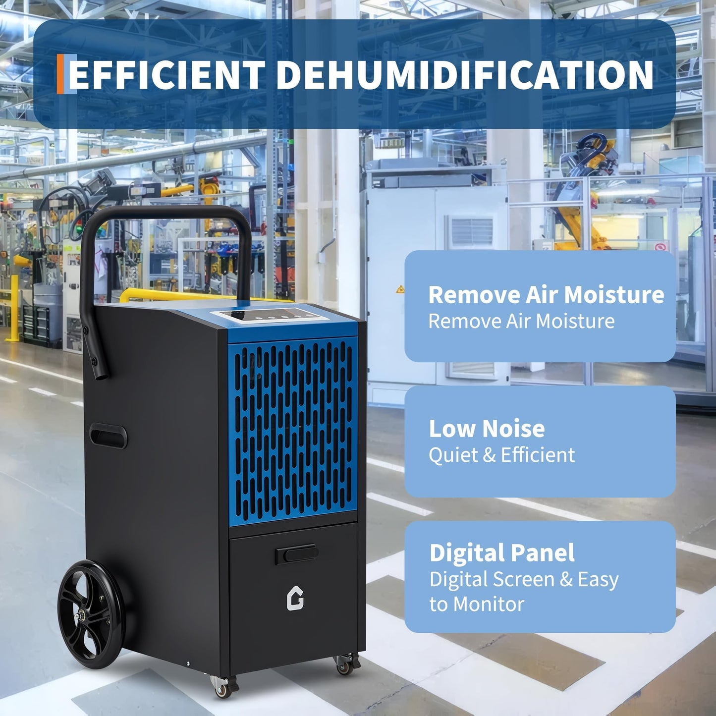 105 Pints Commercial Dehumidifier, Drain Hose, Timer, 4 Wheels, Large Capacity Dehumidifier for Basement, Ideal for Flood Repair, Warehouse, Factory, 110V/60Hz/520W, US Standard