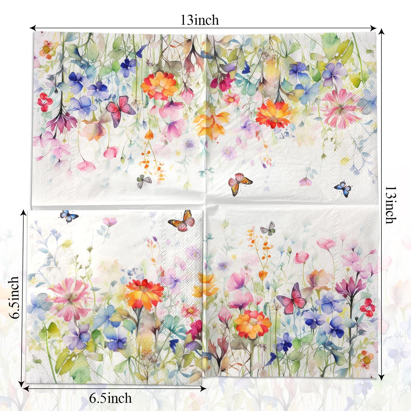 Wildflower Napkins,Wildflower Baby Shower Decorations Wedding Shower Party Napkins Easter Spring Butterfly Floral Theme Napkins Decorations for Bridal Shower,Spring Holiday,Easter Birthday Supplies