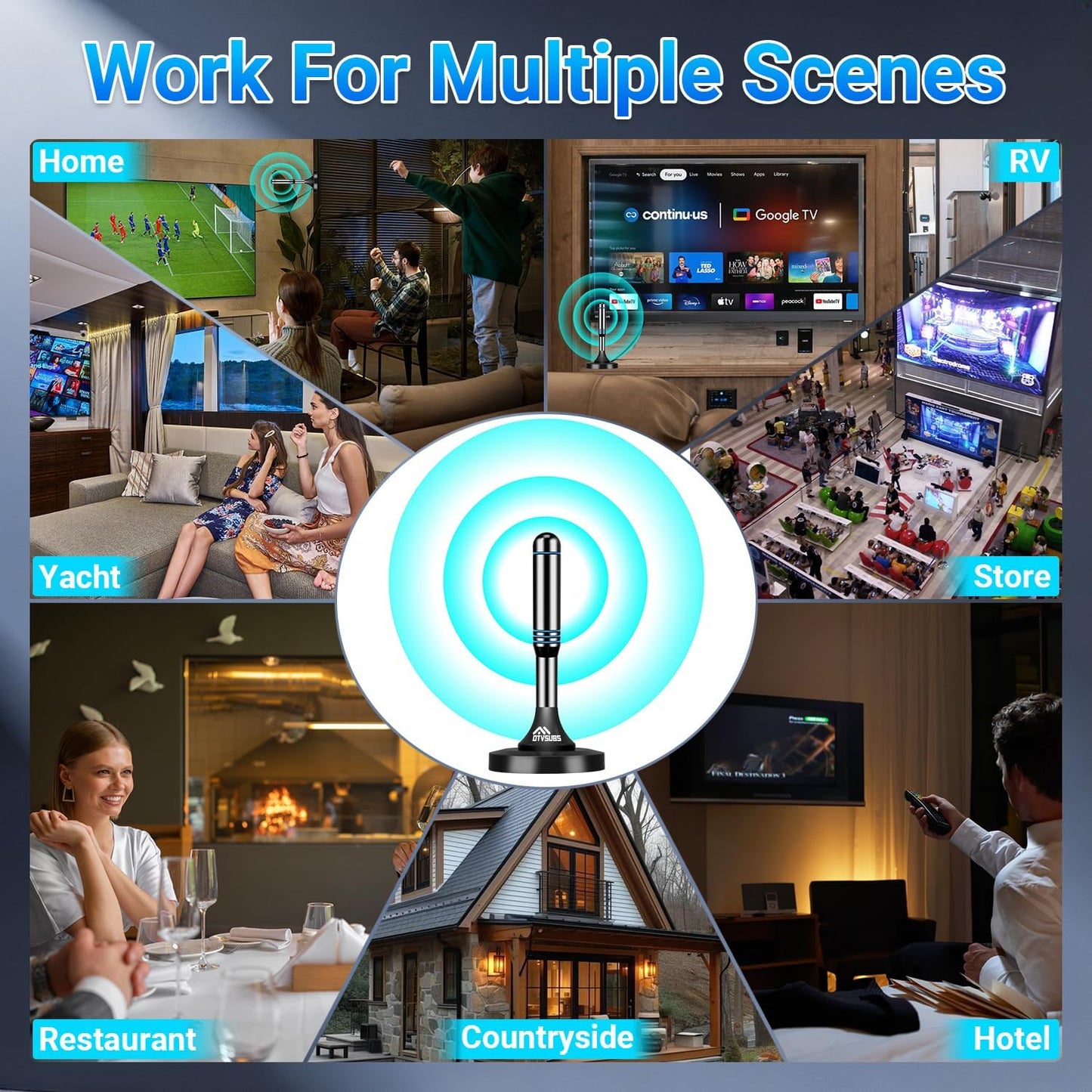 DTVSUBS 2026 360 4K 1080P Digital TV Antenna for Smart TV Indoor, Long Range Reception for Local Channels, HDTV Antenna