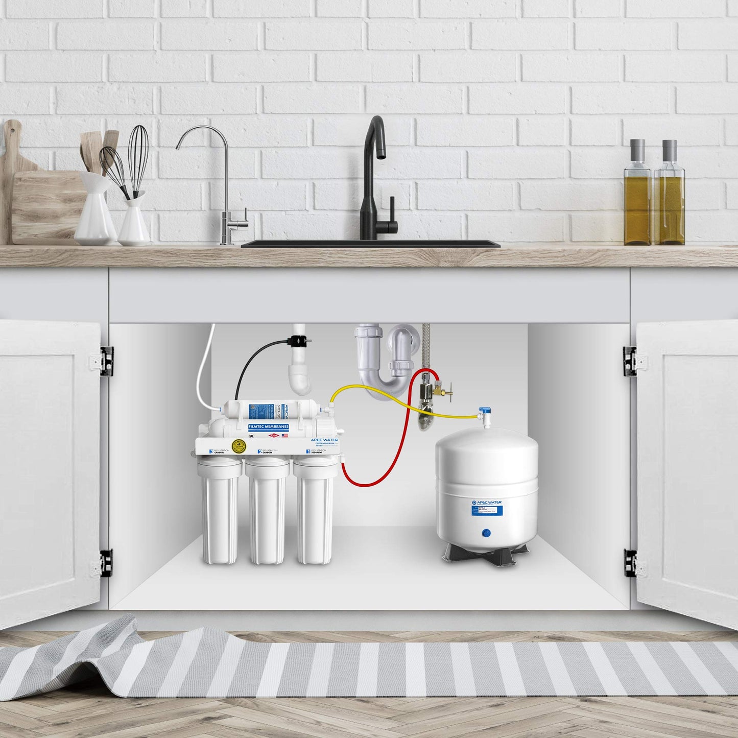 COMFEE’ 5-Stage Reverse Osmosis System, NSF Certified Water Filte & APEC Water Systems Tank-4 4 Gallon Residential Pre-Pressurized Reverse Osmosis Water Storage Tank