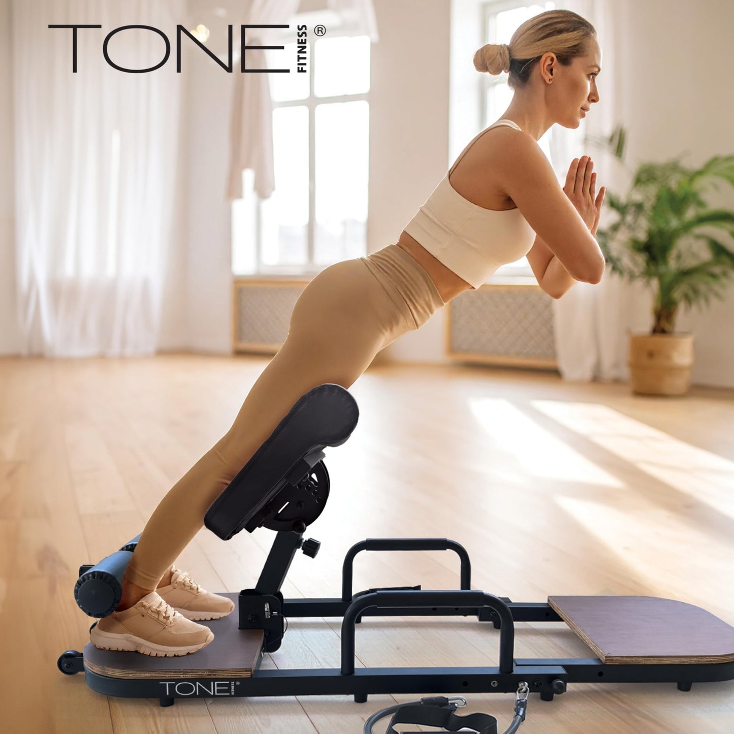 Tone Fitness Foldable Hip Thrust & Glute Exercise Machine | Adjustable Sissy Squat, Core & Leg Trainer | Compact Multi-Purpose Home Gym Equipment | Dark Walnut