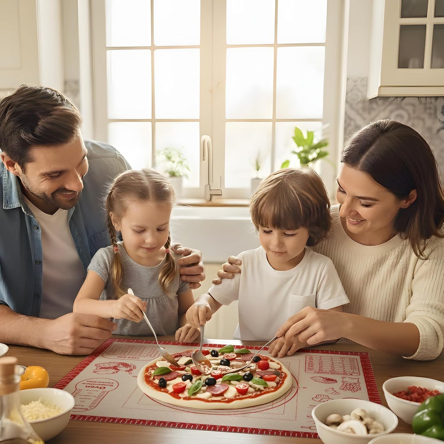 Skiennix Silicone Baking Mat - Non-Slip Dough Rolling Mat with Measurement Guides | 20x28 Inch Reusable Kneading Board for Bread, Pizza, Cookies, Fondant