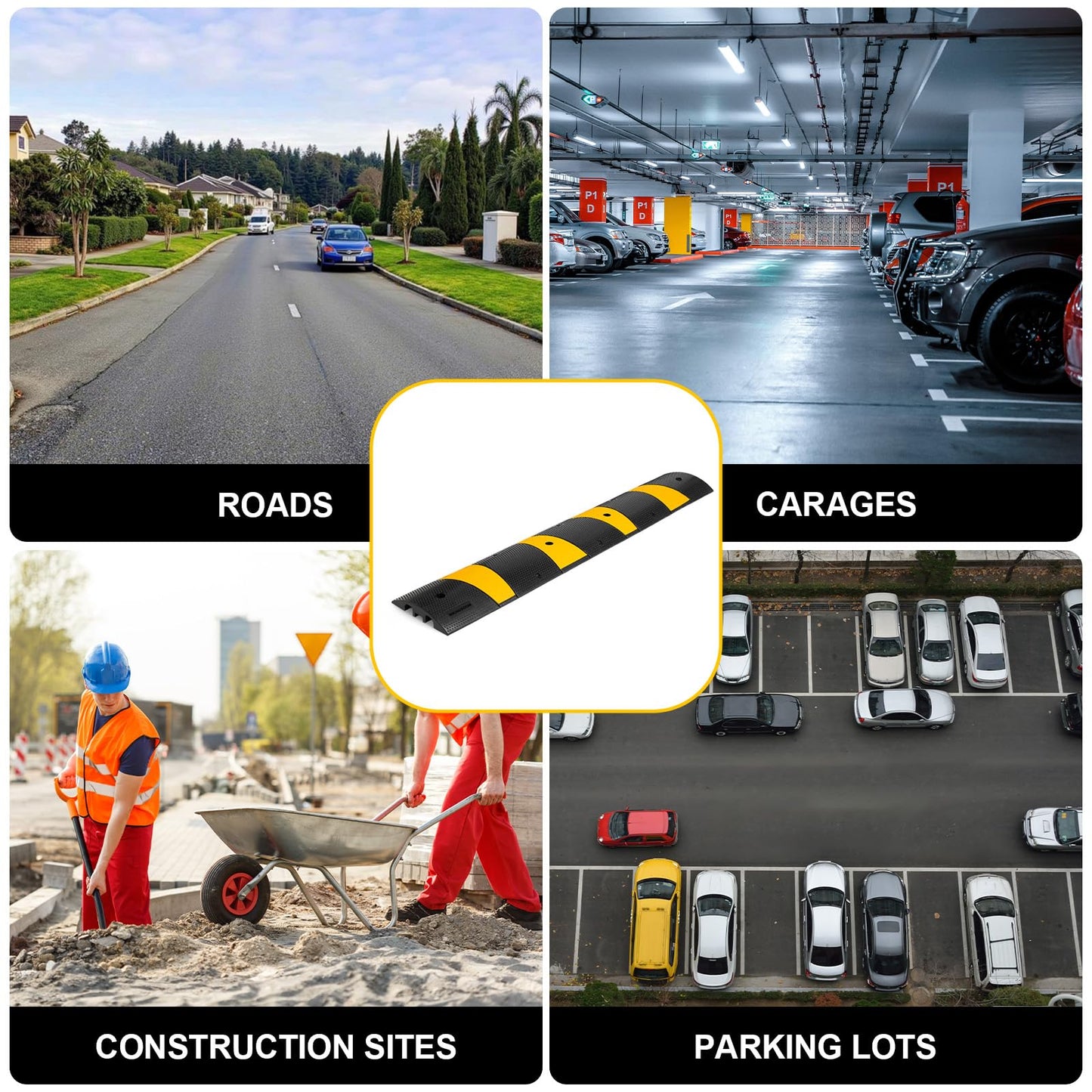 WKINGBOOM 2 Channel Rubber Speed Bumps Humps, 6 Feet Long Traffic Driveway Ramp with 8 Bolts, 22000 lbs Capacity Cable Protector Ramp for Garage Gravel Roads Asphalt Concrete, 2 Packs