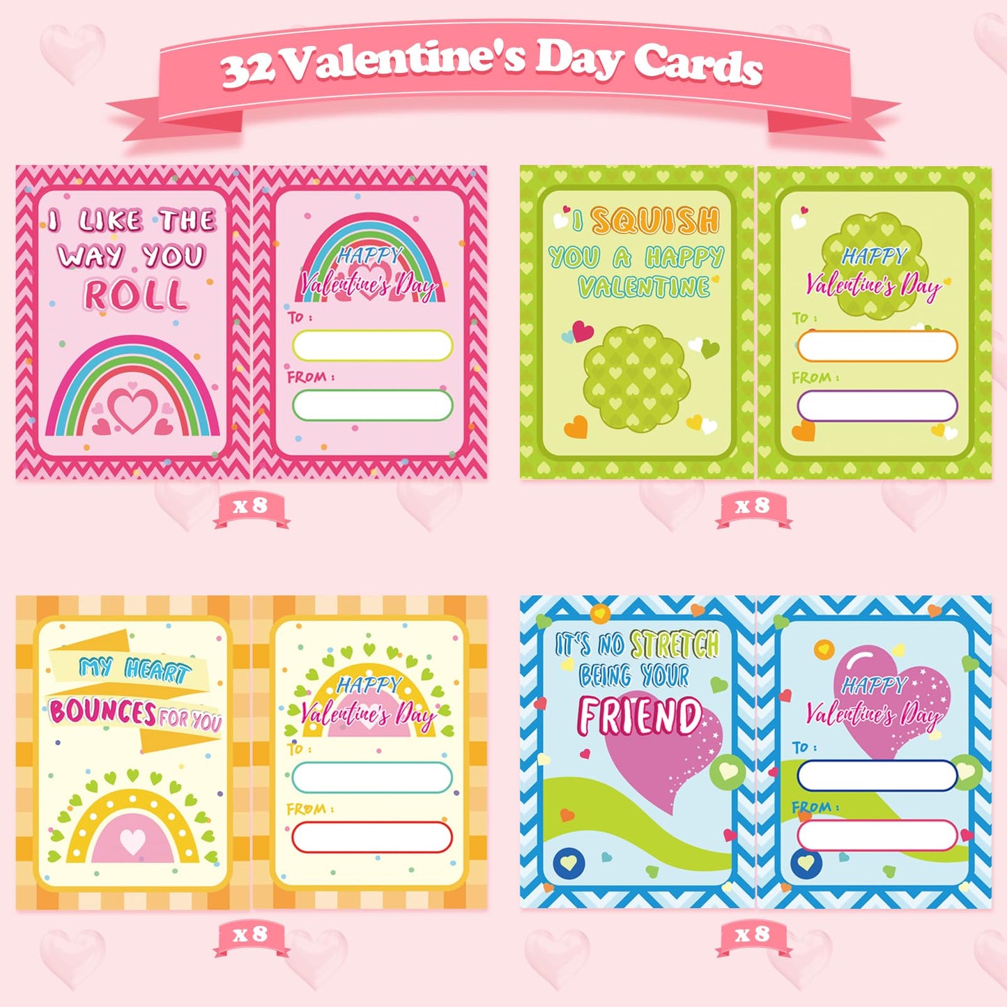 WEMEMORN Valentines Day Gifts for Kids, 32 Pack Valentine Cards for Kids Classroom with Stress Ball Stretchy Sensory Squeeze Toys, Valentine's Prizes Party Favor School Class Classroom Gifts Exchange