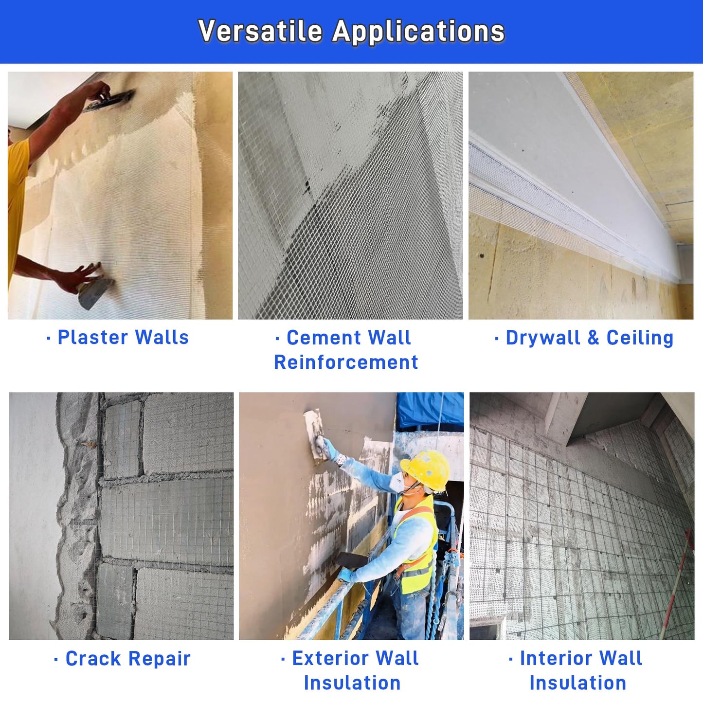 Fiberglass Mesh Roll 3.2x164 FT Plastering Mesh for Wall Crack Repair, Alkaline Resistant & Non-Adhesive 160g/m² Fibreglass Reinforcing Mesh Net for Plastering Interior Exterior Building Insulation