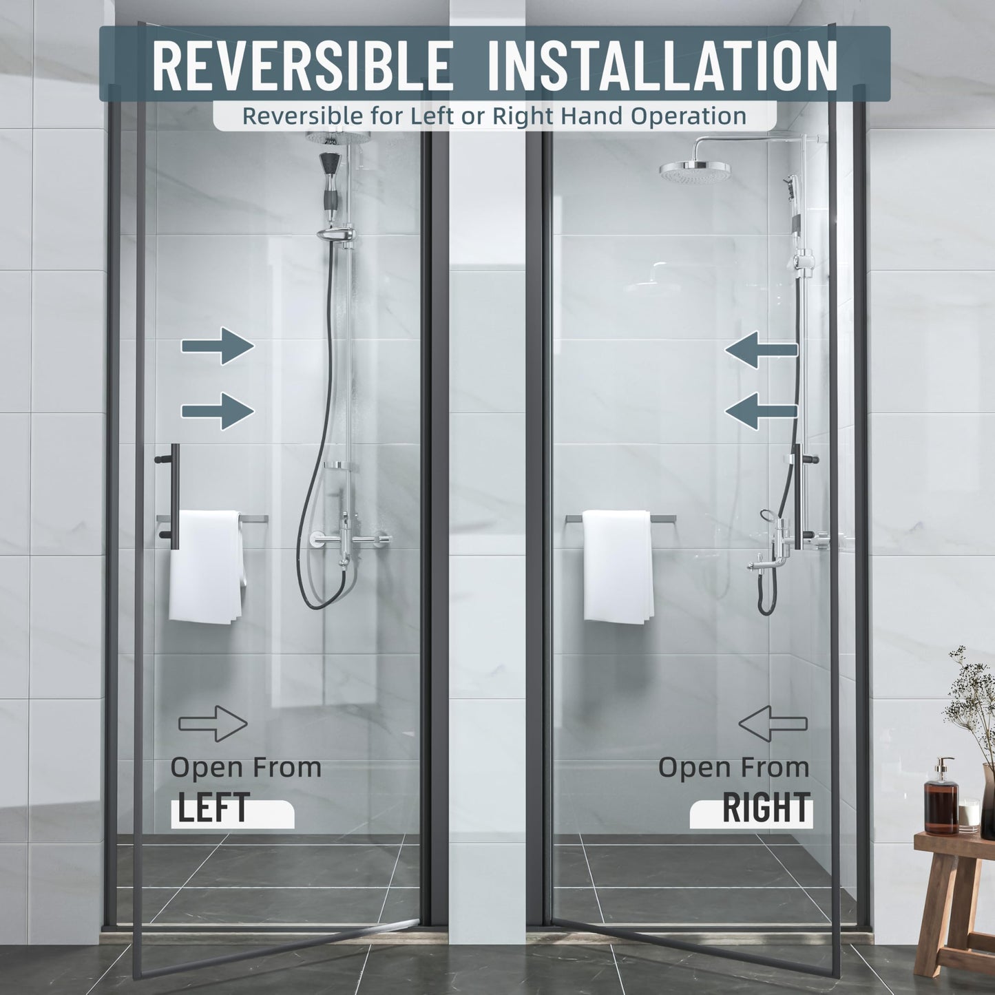 Hasipu 34.3-35" W X 72" H Pivot Shower Door - 1/4" Tempered Glass Shower Door, Matte Black, Reversible Installation for Bathroom